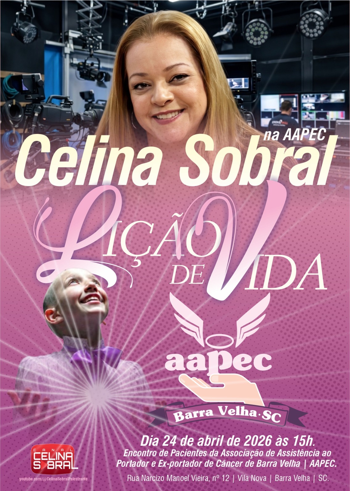 Celina Sobral palestra nesta sexta o tema “Lição de Vida” a pacientes da AAPEC em Barra Velha