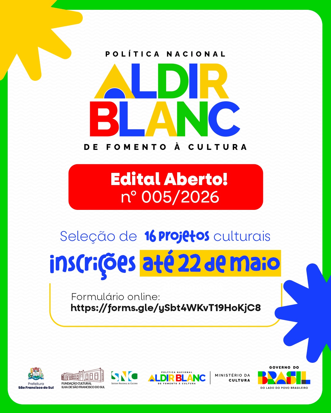Edital abre seleção de projetos culturais com recursos da Lei Aldir Blanc em São Francisco do Sul