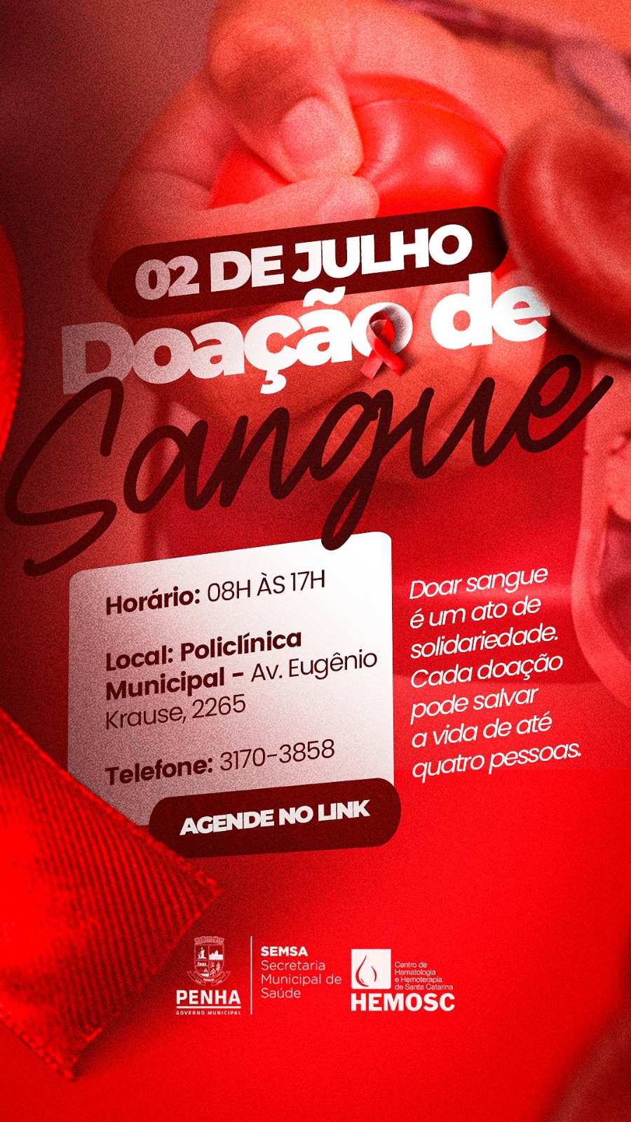 Penha promove ação de doação de sangue no dia 2 de julho
