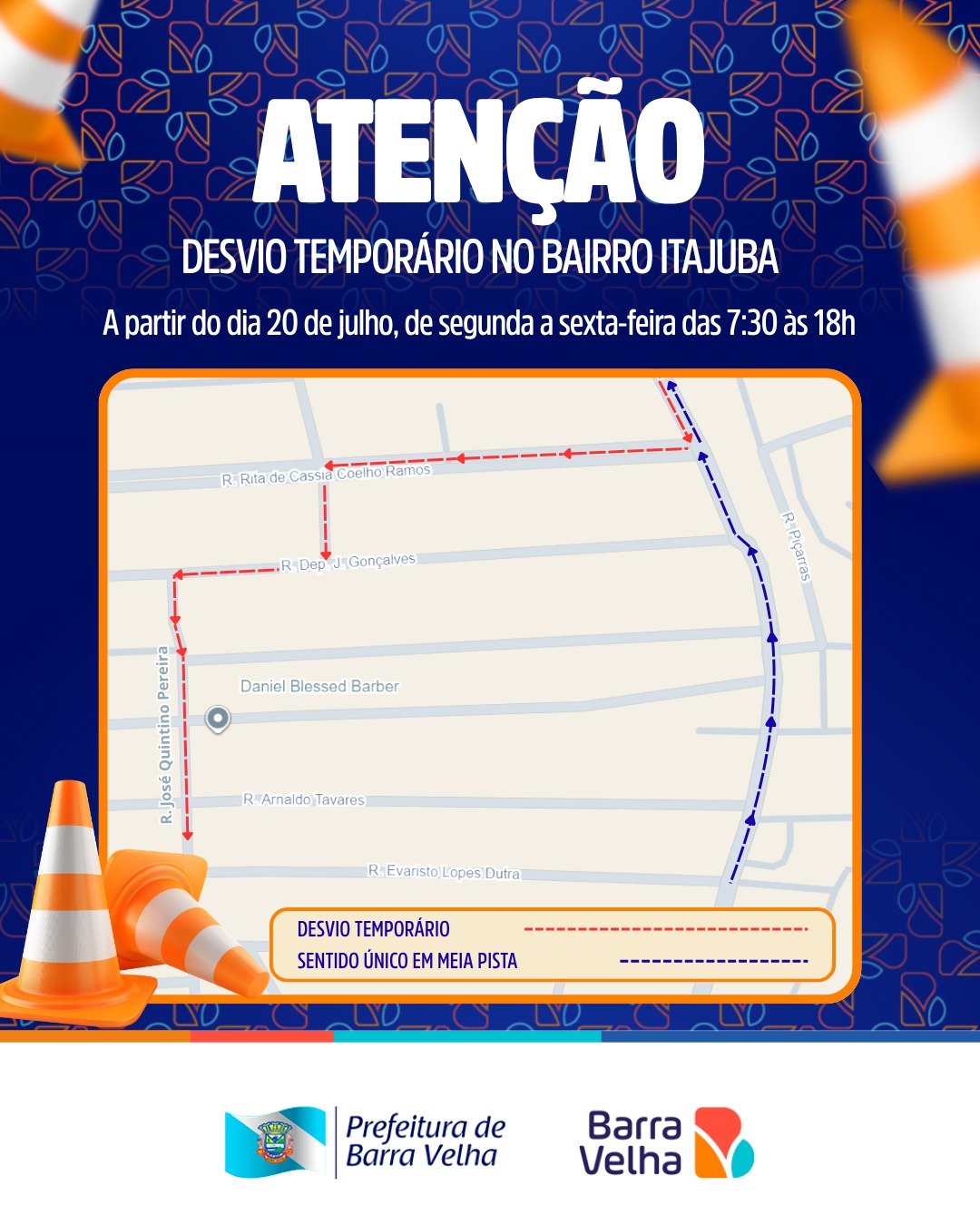 Prefeitura de Barra Velha informa desvio temporário no trânsito no bairro Itajuba