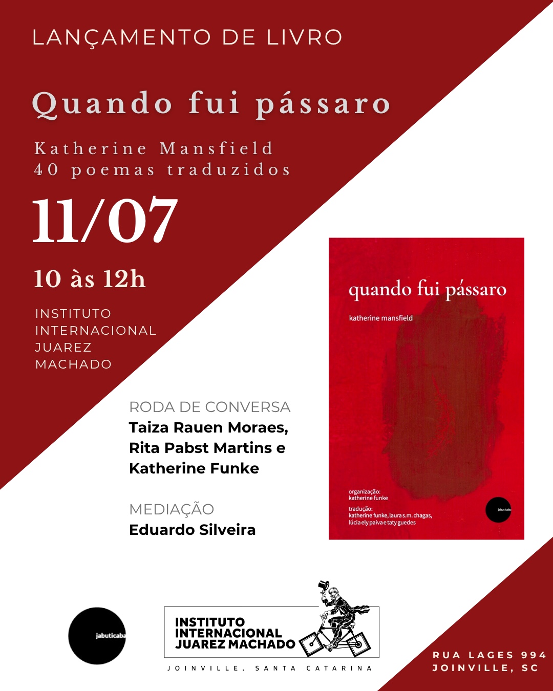 Instituto Internacional Juarez Machado recebe lançamento da primeira antologia brasileira de poemas de Katherine Mansfield