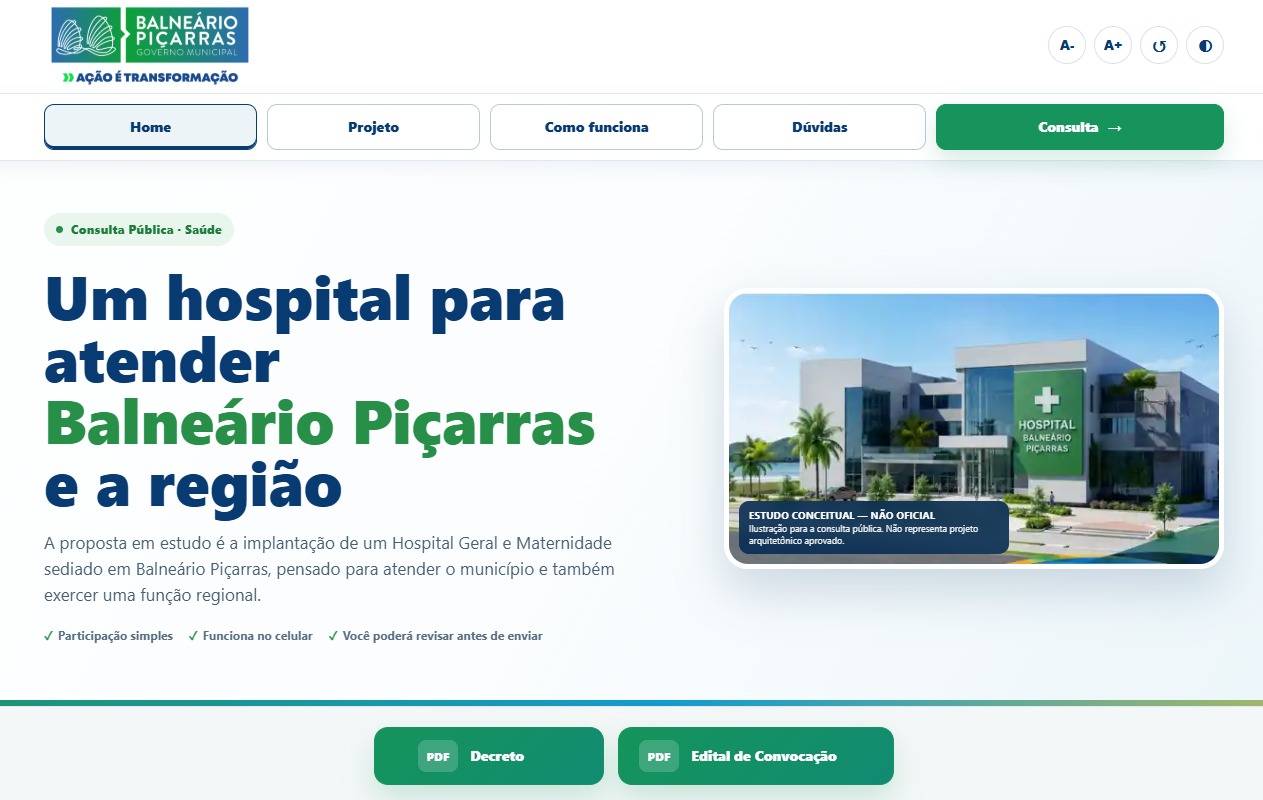 Consulta pública busca ouvir população sobre implantação de hospital em Balneário Piçarras